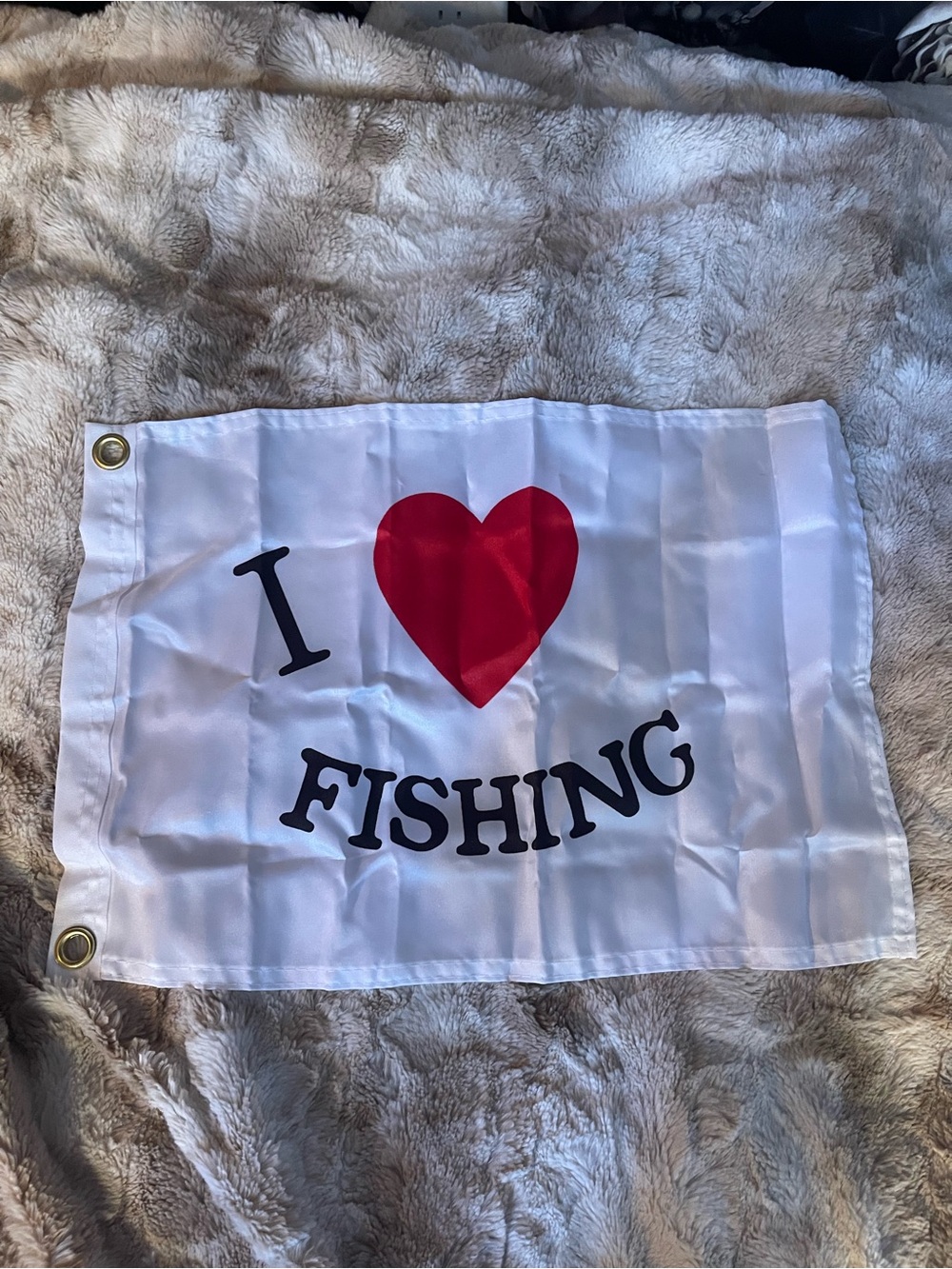 I Love Fishing White Flag with Red Heart 12 x 18